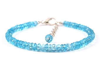 Blue Topaz Faceted Rondelle Beads Bracelet|Rare Sky Blue Topaz Gemstone Bead|Natural Blue Topaz Beads For Jewelry|AAA+++Blue Topaz Bracelet