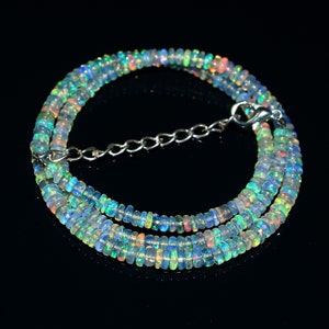 Natural Ethiopian Welo Fire Opal Smooth Rondelle Beads | Opal Rondelle Beaded Women Jewelry| Fire Opal Beads Necklace 17 Inch 3-5 mm Opal
