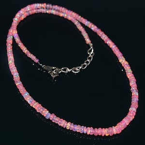 Natural Ethiopian Pink Fire Opal Smooth Rondelle Beads Necklace Pink Opal Necklace AAA Opal Rondelle Beads Necklace 16 Inch 画像 3