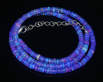 PURPLE OPAL NECKLACE|Natural Purple Opal Bead Necklace|Fire opal Rondelle Beads|Opal Beaded Necklace|Opal Smooth Bead Strand|Multi Opal Bead