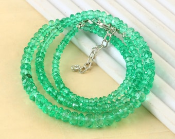 Extremely Rarest-AAAA+Natural Emerald Faceted Rondelle Beaded Necklace Zambia Emerald Faceted Beads Genuine Emerald Beads For Making Jewelry