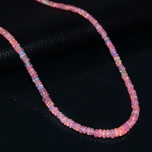 Natural Ethiopian Pink Fire Opal Smooth Rondelle Beads Necklace Pink Opal Necklace AAA Opal Rondelle Beads Necklace 16 Inch 画像 2