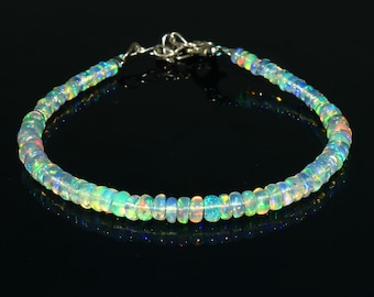 Ethiopian Opal Bracelet: AAA+ Welo Fire Rondelle Beads, 6 Inch Natural Ethiopian Opal Bracelet Genuine Opal Bracelet Real Opal Bead Bracelet