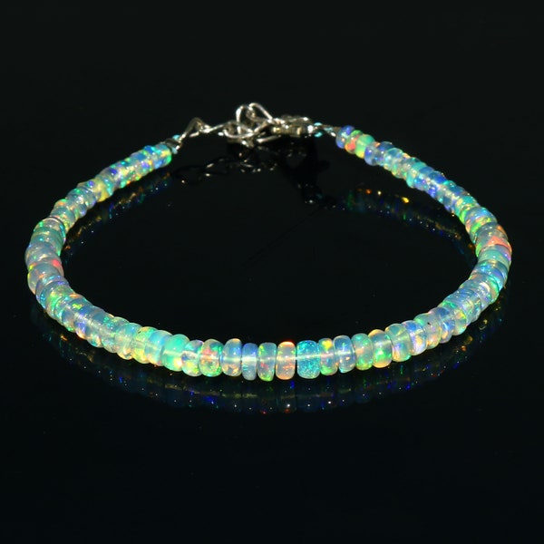 Natural Opal Bracelet| Natural Ethiopian Opal Beaded Bracelet| AAA+ Smooth Opal Bracelet| Welo Fire Opal Bracelet| 6 Inch Gemstone