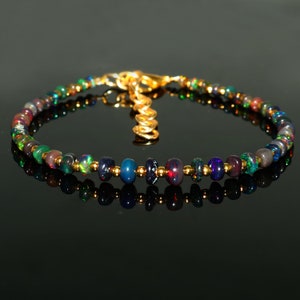 Black Opal Bracelet| Natural Ethiopian Black Opal Beads Bracelet| AAA+ Smooth Opal Bracelet| Black Fire Opal Bracelet| 7 Inch| Gift For Her
