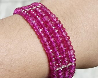AAA+++ saffierarmband|Topkwaliteit roze saffier gefacetteerde rondelle kralen| 4-5 MM saffierkraal sprankelende saffier saffier sieraden voor dames