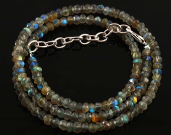 Labradorite Faceted Rondelle Bead Necklace: Blue Flash, 17 Inch