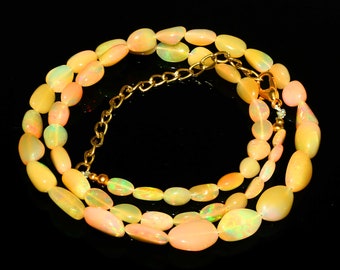 Orange Fire Opal Beads Necklace Natural Ethiopian Opal Tumble Beads Necklace Orange Opal Tumble Beads Necklace Opal Beads Necklace|