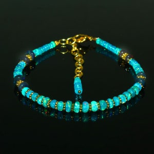 Natural Ethiopian Welo Fire Paraiba Opal Beads Bracelet| Paraiba Welo Opal Smooth Rondelle Beads Bracelet 7 Inch| Black Fire Opal Bracelet