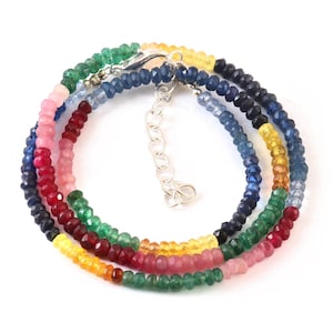 Natural Multi Sapphire Beads Necklace| Multi Sapphire Faceted Beads Necklace| AAA+ Quality Multi Sapphire Beaded Necklace| 16 Inch Gemstone|