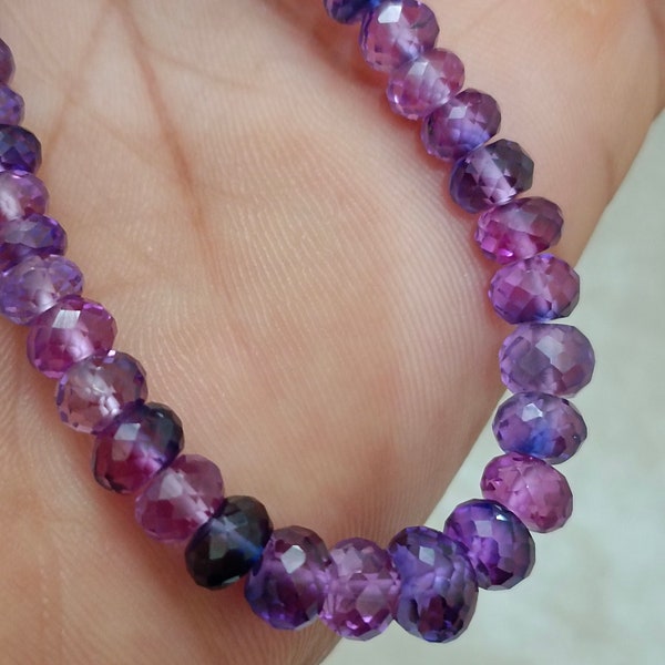 AAA++Sparkling Sapphire Bead Very Rare Pinkish Purple Sapphire Gemstone Beads Sapphire Faceted Rondelle Beads Shaded Sapphire Beads Necklace