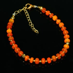 Natural Orange Opal Bracelet| Natural Ethiopian Orange Opal Beaded Bracelet| AAA+ Smooth Opal Bracelet| Welo Fire Opal Bracelet| 6 Inch