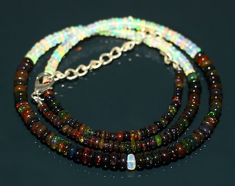 AAA+ Natural Ethiopian Opal Beads Necklace| Opal Beads Necklace| Black Opal Beads Necklace| Ethiopian Opal & Black Opal Beaded Necklace