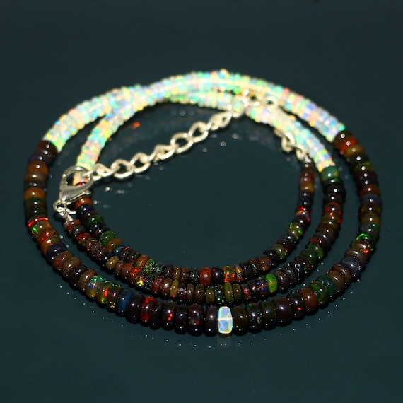 AAA+ Natural Ethiopian Opal Beads Necklace| Opal Beads Necklace| Black Opal Beads Necklace| Ethiopian Opal & Black Opal Beaded Necklace