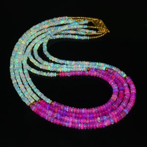 OPAL NECKLACE&#39;S| AAA+ Natural Ethiopian Opal Beads| Pink Fire Opal Necklace|Ethiopian Opal Rondelle Beads| Multi Fire Opal 4 Stand Necklace