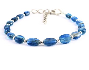 100% Natural Kyanite Bracelet | Kyanite Oval Beads Bracelet| Kyanite Smooth Oval Beaded Bracelet | Peridot Bracelet | AAA Kyanite Bracelet|