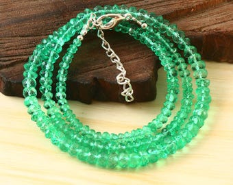 Extremely Rarest-AAAA+Natural Emerald Faceted Rondelle Beaded Necklace Zambia Emerald Faceted Beads Genuine Emerald Beads For Making Jewelry