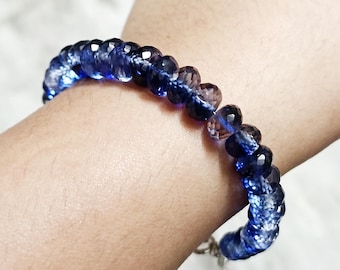 Selten- Blauer Saphir Armband | AAAA ++ Top Qualität Blauer Saphir Facettierte Rondell Perlen|Saphir Edelsteine Perle|Zierliches Blaues Saphir Armband
