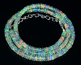 Welo Power Ethiopian Opal Smooth Rondelle Beads Necklace AAA Sterling Silver Beaded Necklace October Birthstone