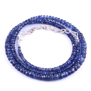Natural Blue Sapphire Necklace| Faceted Blue Sapphire Beads Necklace| AAA++ Grade Natural Sapphire| Blue Sapphire Rondelle Beads| 17 Inch