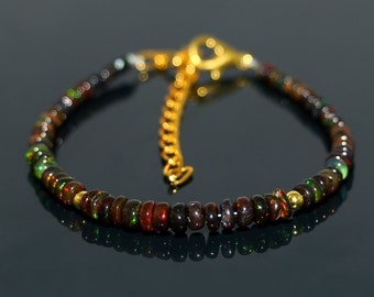 100%Natural Ethiopian Opal Bracelet| Black Opal Bracelet| Ethiopian Welo Fire Opal Bracelet| Black Opal Beaded Bracelet|Opal Rondelle Beads|