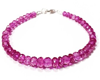 ARMBAND saffier| Roze saffierarmband| Volledig sprankelende roze saffier gefacetteerde rondelle kralenarmband| Saffiersieraden voor dames|