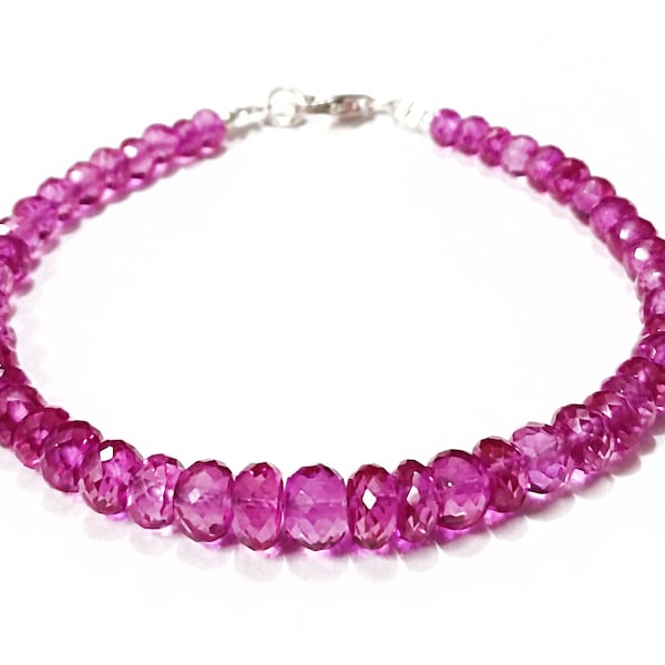 BRACELET SAPHIR| Bracelet saphir rose| Bracelet de perles rondelles à facettes et saphirs roses scintillants | Bijoux en saphir pour femme |