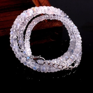 AAA+ 100% Natural Blue Fire Moonstone Faceted Beaded Necklace, Rainbow Moonstone Beads 3 To 6 MM Necklace 16 Inch Gemstone, Gift For Her,