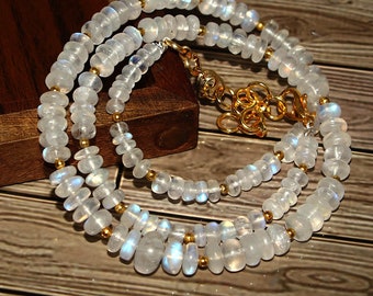 Collana In Pietre Di Luna Naturali Sfaccettate, Perle Tonde 8/10/12 Mm, Sri Lanka, Argentato, 18-50cm - Foto 2