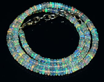 AAA+Natural Ethiopian Welo Fire Opal Smooth Rondelle Beads Opal Rondelle Beaded Women Jewelry| Fire Opal Beads Necklace 16 Inch 3-4 mm Opal