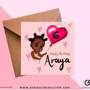 Black Girl Bantu Knots - Birthday Personalised Name / Age Card  - [Black, Mixed Race, Dual Heritage, Afro Hair, Canerow]