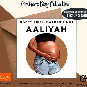 Pregnant/ First Mother&#39;s Day Beautiful Black Woman/Man  Birthday Personalised Name/Message  - [Black, Mixed Race, Dual Heritage, Afro Hair]