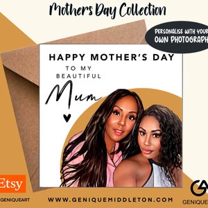 Mothers Day Card Personalised -   Birthday Personalised Name/Message  - [Black, Mixed Race, Dual Heritage, Afro Hair]