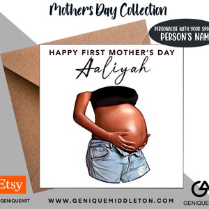 Pregnant/ First Mother&#39;s Day Beautiful Black Woman/Man  Birthday Personalised Name/Message  - [Black, Mixed Race, Dual Heritage, Afro Hair]