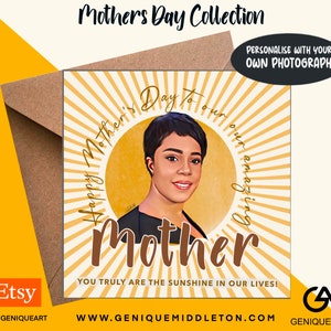 Mother&#39;s Day Sunshine Card Personalised - Mum/Nan/Aunty/Godmother Personalised Name/Message  - [Black, Mixed Race, Dual Heritage, Afro Hair]