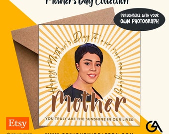 Mother's Day Sunshine Card Personalised - Mum/Nan/Aunty/Godmother Personalised Name/Message  - [Black, Mixed Race, Dual Heritage, Afro Hair]