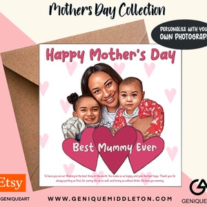 Moederdag Hartkaart Gepersonaliseerd - Moeder / Nan / Tante / Peettante Gepersonaliseerde naam / bericht - [Zwart, Gemengd Ras, Dual Heritage, Afro Hair]