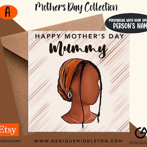 Beautiful Black Mother&#39;s Day Cards  - Mum/Name Personalised Name/Message  - [Black, Mixed Race, Dual Heritage, Afro Hair]