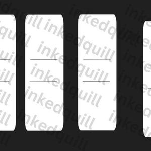 以下が含まれることがあります： 丸みを帯びた角を持つ、空白の白い長方形のカードが4枚。カードは横に並んで一列に並んでいます。