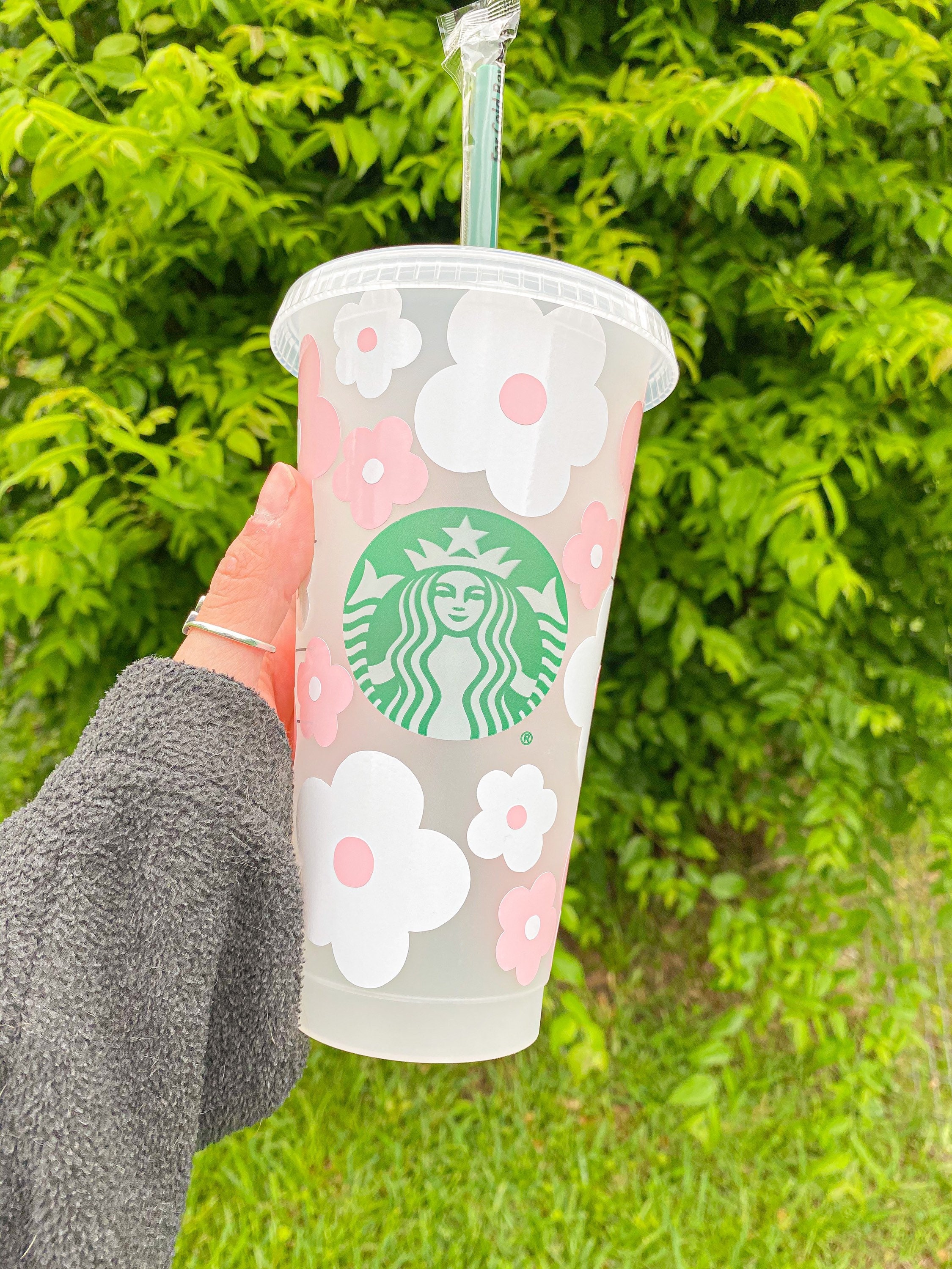 Pink Flower Tumbler Flower Cold Cup Cold Cup With Straw Pink Flowers Iced  Coffee Cup Cute Tumbler With Straw Daisy Tumbler 