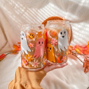 Retro & Groovy Flowers Aesthetic Beer Can Shaped Glass Cute Boho