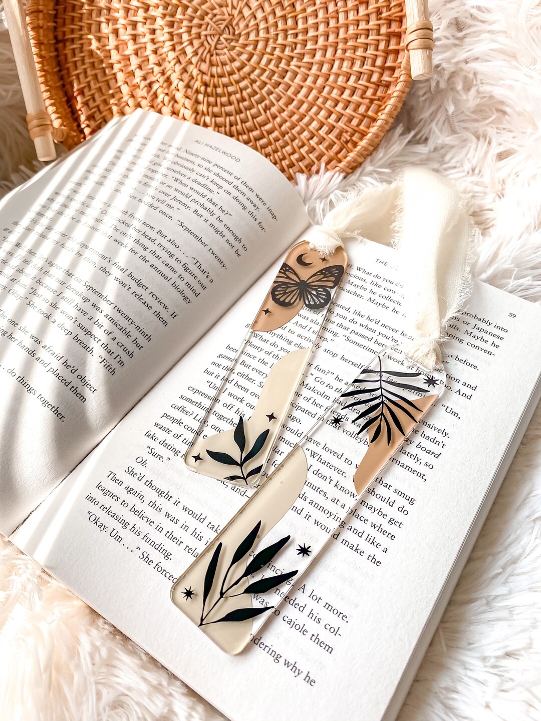 Blue & Grey Leaf Pattern Acrylic Bookmark