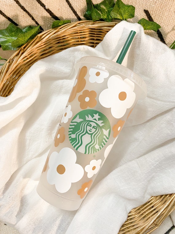 Brown Retro Flowers Reusable Starbucks Iced Coffee Tumbler - Etsy
