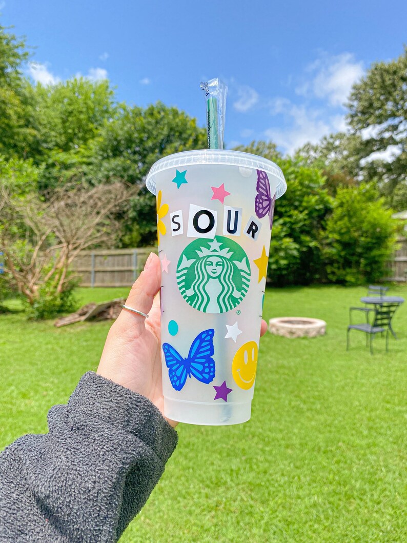 Olivia Rodrigo SOUR Album Starbucks Reusable Cold Cup | Deja Vu SOUR Cup | Olivia Rodrigo Merch Sticker | Good 4 U Custom Tumbler | 