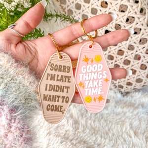 Retro & Groovy Motel Aesthetic Keychains | Cute Pink Boho Inspired Keys/ Backpack Decorations | Mother's Day or Best Friend Gift