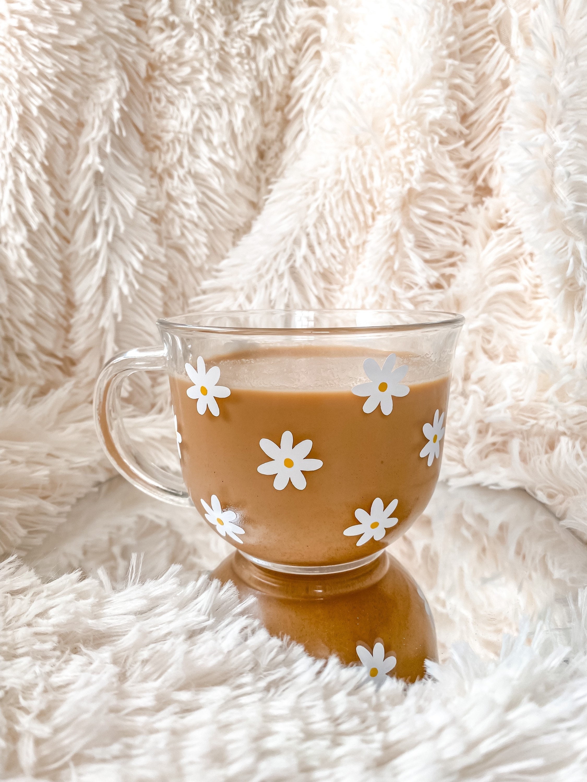 Retro Flower Cute Coffee Mug Clear Boho Glass 18 Oz Coffee Cup