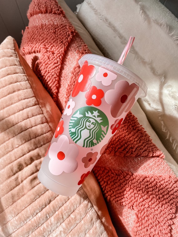 Pink Flower Tumbler Flower Cold Cup Cold Cup With Straw Pink Flowers Iced  Coffee Cup Cute Tumbler With Straw Daisy Tumbler 