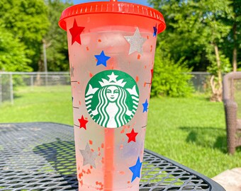 Red White & Blue Stars Reusable Color- Changing Starbucks Iced Coffee  Tumbler - Etsy