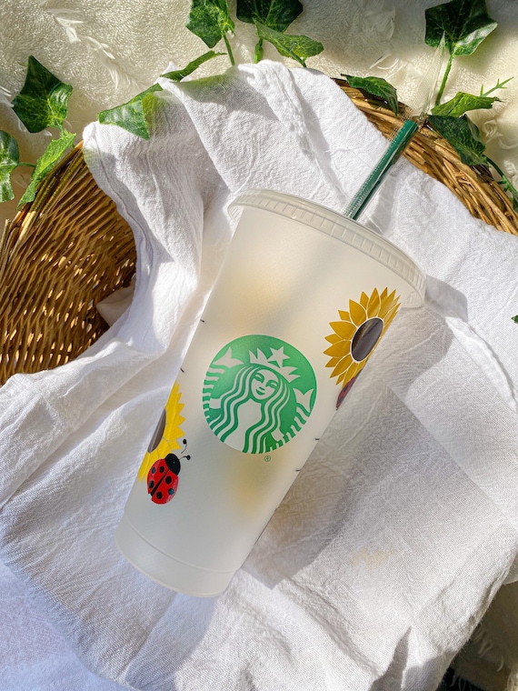 Sunflower & Lady Bug Reusable Starbucks Iced Coffee Tumbler - Etsy