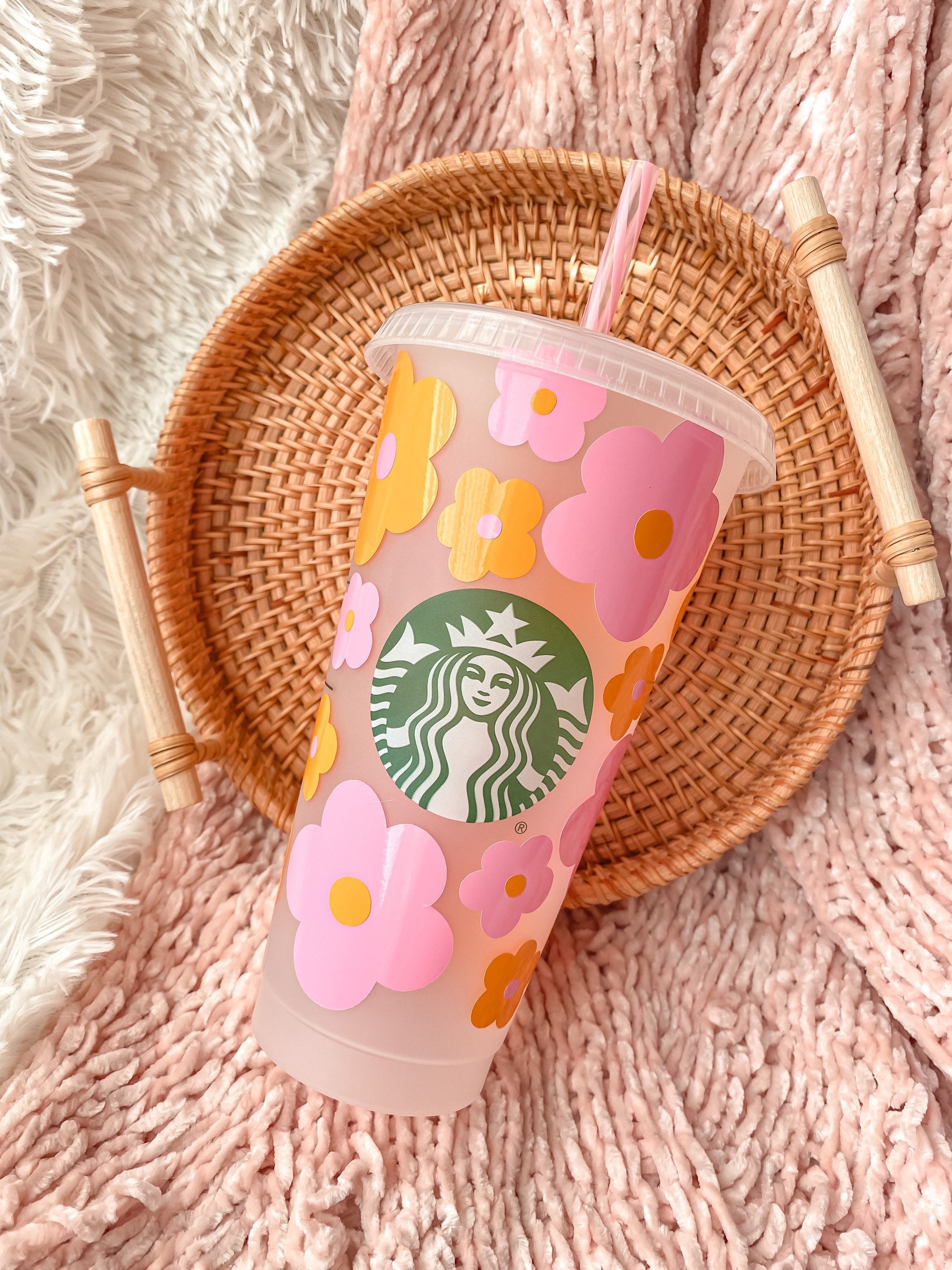 Reusable Daisy Flower Cold Coffee Clear Cup W/ Lid & Straw, Cute Colorful  Floral Travel Cup, Iced Coffee To-go Cup, Sustainable Gift 